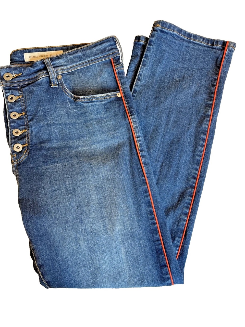 Anthropologie Pilcro Letterpress Relaxed Straight Jeans Red Side Stripe 31